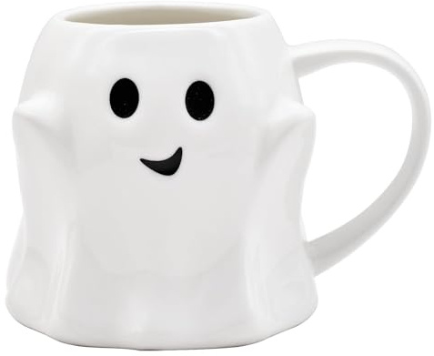 FloralGrace 400 ml Halloween Geist Kaffeetasse Niedliches Keramik Geist Muster Geistergesicht Tasse Kaffeebecher Halloween Accessoires Geburtstagsgeschenke für Kinder
