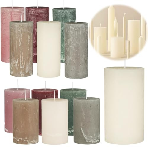 LS-LebenStil Exklusive Stumpenkerzen 14x6,8cm Ribe Rustik Creme/Weiß - Made in EU - Unparfümiert - lange 64 Stunden Brenndauer - Ohne Duft - Blockkerzen Kerzen für Haushalt Feiern Gastronomie