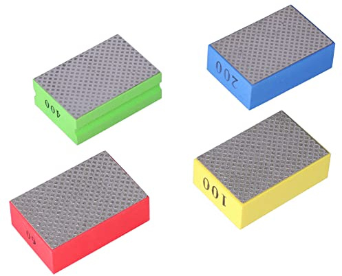 Hapivida Tamponi diamantati per lucidatura manuale elettroplaccati per pietra, piastrelle, vetro, metallo, legno, rifinitura e sbavatura, set 4 pezzi, grana 60, 100, 200, 400