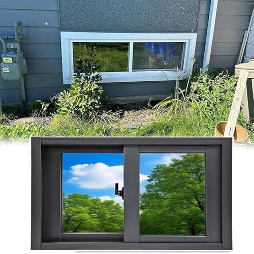 48x27in / 122x69cm Small Basement Windows, Vinyl Bathroom Window Shed Window Mobile Home Windows with Double Glazing Screen for Glass Block Cabins House Garage, Double Pane Windows,Black