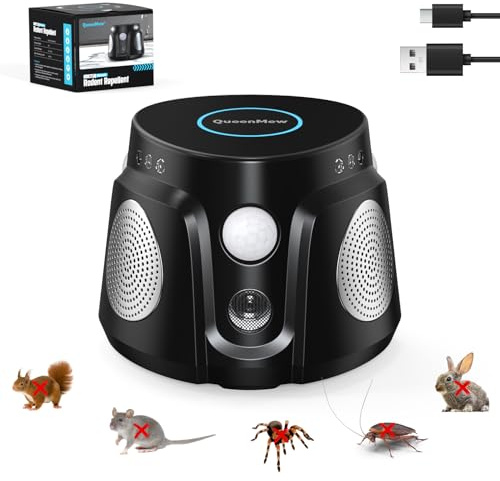 outsweat Ahuyentador de Ratas con 3 Altavoces, 3 Modos Interior Ahuyentador de Gatos Enchufe con 9 Luces Estroboscópicas, 360° y 200 M² Dispositivo Anti Ratones para Roedores Ratones Cucarachas