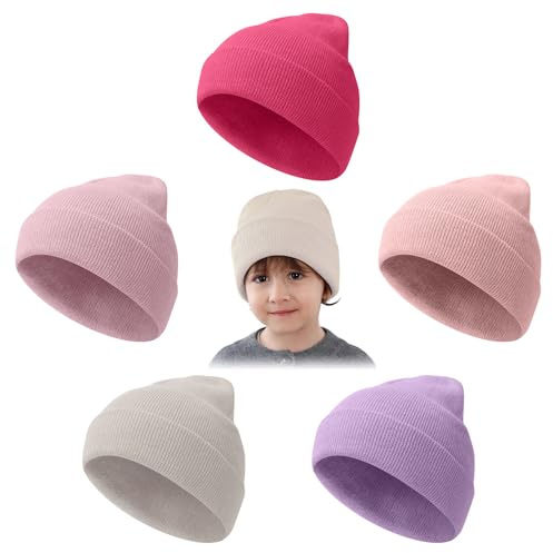 Mayoii Paquete de 5 gorros para niños, coloridos gorros de invierno para niños, gorros de invierno cálidos y elásticos para niños, adecuados para niños de 1 a 10 años, uso diario, deportes al aire
