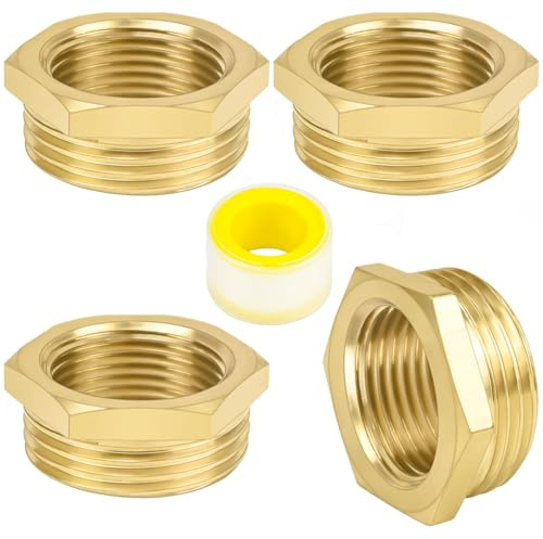 JAXICREY 4 Stück Reduzierung 1 zoll auf 3/4 zoll, Messing Reduzierstück 1 zoll auf 3/4 zoll Adapter Reduziernippel mit 2M Gewindedichtband Fitting für Rohr Rohrverbindungen (AG Ø 32mm x IG Ø 25mm)