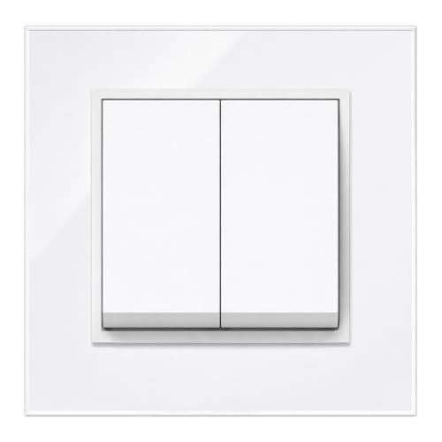 ILUMINASHOP ® Mecanismo pared Empotrable con Marco, 100-250V AC, Mecanismo Eléctrico 85x85mm, Fácil Instalación, Fácil de Limpiar (Interruptor Doble, Blanco Cristal)
