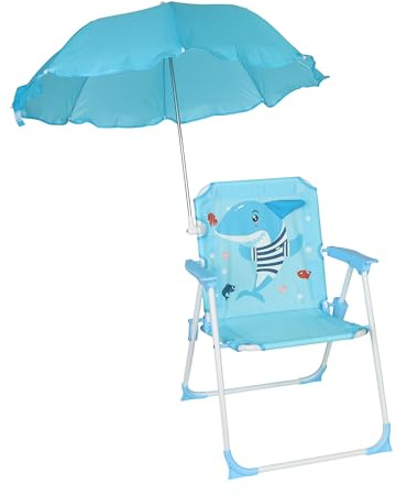 Relaxdays Sedia Pieghevole per Bambini da Campeggio con Parasole, Motivo squalo, Multicolore 51,5x36x37,5 cm