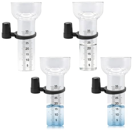 BAIFULAI Lot de 4 pluviomètres : pluviomètre de 35 mm en verre de rechange, en forme d'entonnoir en verre avec 4 supports, pluviomètre transparent pour jardin et extérieur