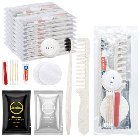 HQSLsund Trousse de toilette de voyage en vrac, trousse d'hygiène personnelle jetable 7 en 1, kits de toilette de base pour hommes et femmes, fournitures de soins pour sans-abri pour invités, hôtel