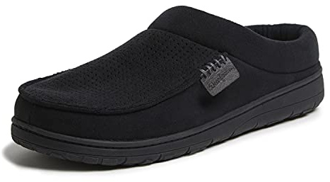 Dearfoams Mens Brendan Indoor/Outdoor Breathable Memory Foam Clog House Shoe With Wide Widths Slipper, Black Perforated, Large US
