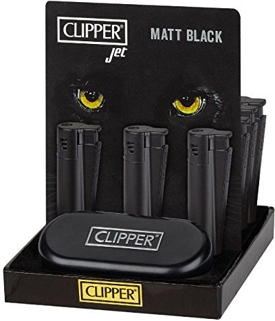 - Briquet tempête Clipper Jet en métal noir dans une boîte cadeau
