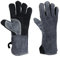 OZERO Hitzebeständige Handschuhe, Leder-Feuerhandschuhe für Grill, Grill, Ofen, Schweißen, Gartenarbeit