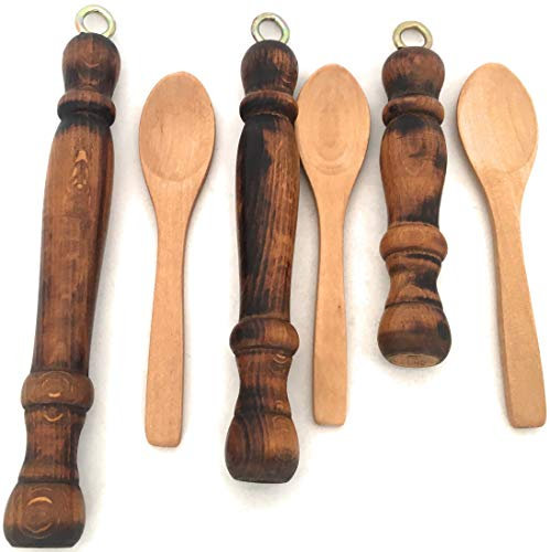 The Silk Road Trade - Holzgriff für Kupfer-Kaffeekanne, Teekannen, Cezve, Jezve, Jazzve, Ibrik, Briki, Herd-Kaffeemaschine und Mehrzweck-Mini-Holzlöffel (3 Griff + 3 Löffel)