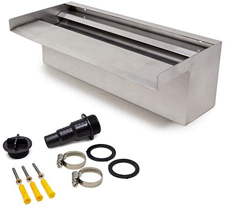 allpondsolutions Pond Water Blade Stainless Steel Spillway Waterfall Pool Koi Pond Cascade 60cm With Fittings