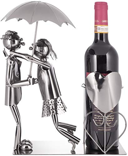 BRUBAKER Porta Botella de Vino - Par con Paraguas - Objeto Decorativo - Soporte de Botella - Metal - con Tarjeta de Felicitación