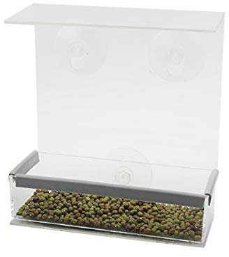 Yicare Mangeoire à oiseaux à fenêtre transparente à suspendre avec 3 ventouses et plateau de graines intégré pour oiseaux sauvages, moineaux sauvages, pinsons, cardinaux, bleuets