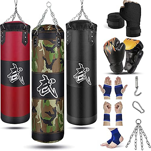 Prorobust Saco de boxeo pesado para hombre y mujer, juego de saco de boxeo sin relleno con guantes de boxeo, cadena, gancho de techo para artes marciales mixtas, kickboxing, muay thai, karate