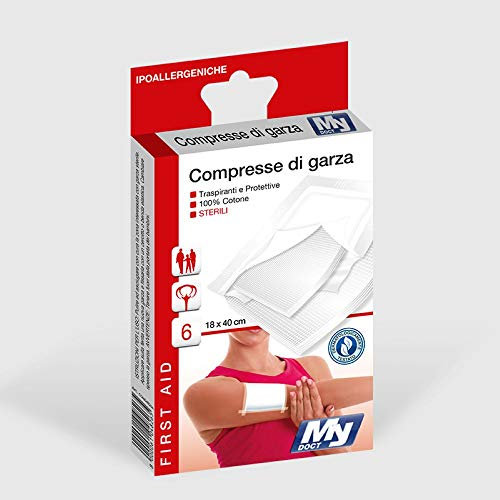 My Doct Sterile Mullkompressen, 100% Baumwolle, Weiß, 18 x 40 cm, 6 Stück