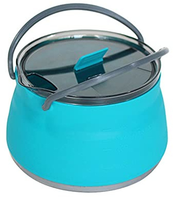 Fiacvrs Faltbarer Stielkasserolle, Outdoor, Camping, tragbar, faltbar, Silikon-Kochgeschirr, kochendes Wasser, Dampfgarer mit Deckel, 1 Liter (blau)