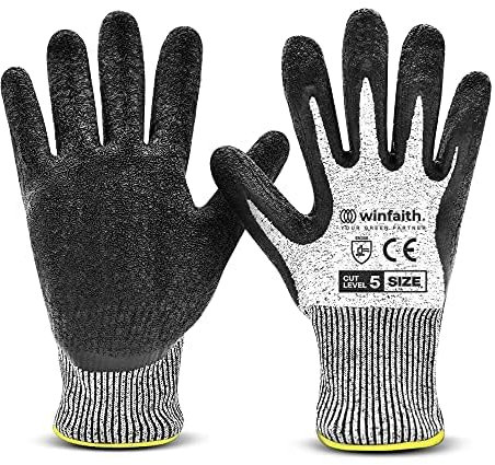 Winfaith - Guanti da Lavoro Uomo, Guanti Antitaglio da Giardinaggio, Isolanti per Elettricista, Meccanico, Officina, Presa Antiscivolo, Protezione di Livello 5 Certificato EN 388 (2 Paia, L)
