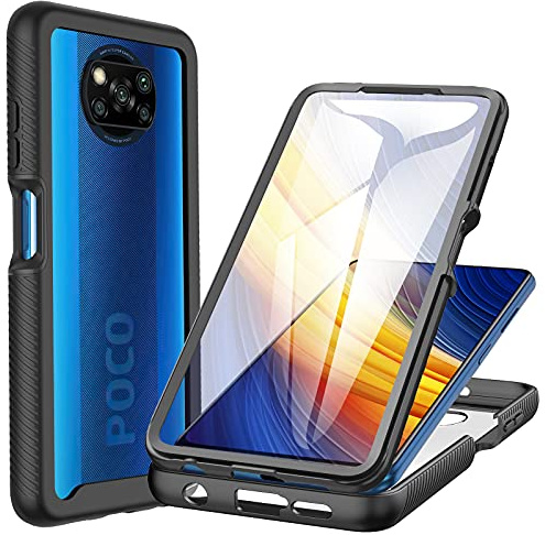 CENHUFO Funda Xiaomi Poco X3 Pro/X3 NFC, 360 Grados Antigolpes con Protector Pantalla Integrado Robusta Doble Cara Case Transparente Anti-Amarilleo Capa Carcasa para Xiaomi Poco X3 Pro/NFC -Negro