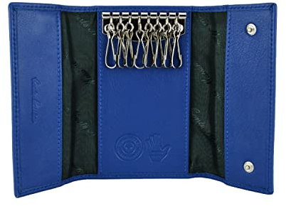 CM Conte Massimo Llavero Monedero Unisex, Estuche Organizador de Llaves Piel Genuina con Tarjetero, Azul Eléctrico
