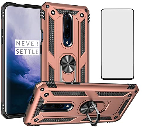 Asuwish Funda para OnePlus 7 Pro con Cristal Templado Protector Pantalla Vidrio Pelicula Protectora Magnética Anillo Soporte TPU Silicona 7Pro GM1913 Móvil Tapa Carcasa Capa Case Hombre Mujer Oro Rosa