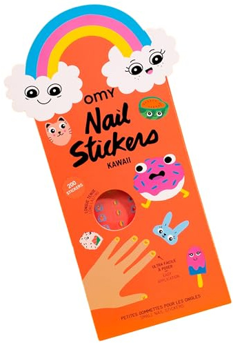 Omy Kawaii Nail Stickers for Kids - 200 Stickers, Waterproof, Durable, Fun, Creative Designs | Strong Enough to Last Through Hand Washing - Easy to Apply, Safe, Non-Toxic | Age 3 and Up