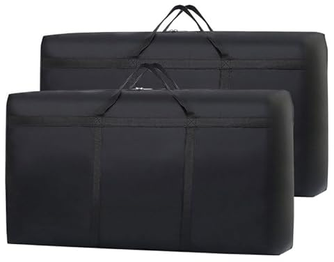 TSHAOUN 2 Stück Große Aufbewahrungstasche 90L Wasserdichte Oxford Umzugstaschen mit Reißverschluss und Handgriff, Faltbare Aufbewahrungstasche Stautaschen Unter Dem Bett, 80×45×25cm (Schwarz)