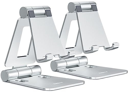 Nulaxy Dual Faltbarer Handy Ständer 2 Stück Verstellbar Handy Halterung Halter für Schreibtisch Kompatibel mit iPhone 16 15 14 13 12 11 Pro Xs Max Xr X 8, Huawei, Galaxy, alle Handys, Silber & Silber