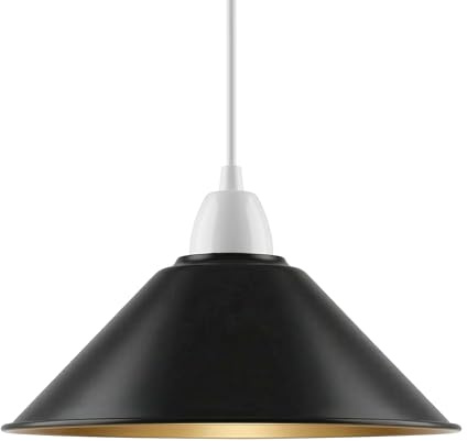Retro-Lampenschirm aus Metall, schwarz, einfach zu montieren, goldfarbener Kegel, 22 cm, nicht elektrische Hängelampe für Wohnzimmer, Schlafzimmer, Küche, Restaurant (Schwarz/Goldfarben)
