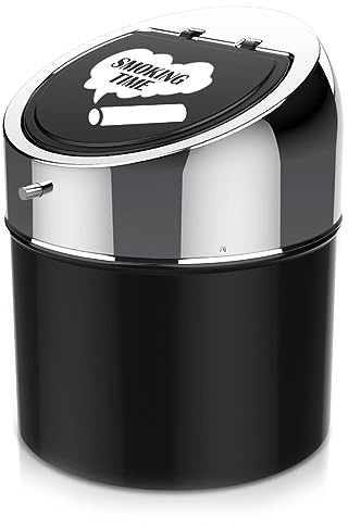 Edelstahl Aschenbecher mit Deckel Rutschfester Tragbar Winddichter Metall Tisch Ascher für Garten Balkon Draußen und Innen Dekoration Geschenk (Schwarz)