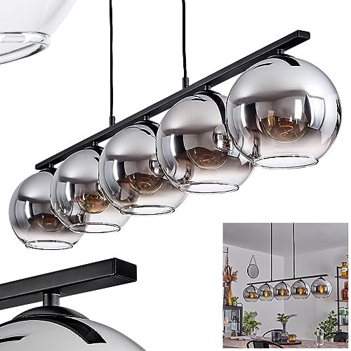 Pendelleuchte Koyoto, Hängelampe aus Metall/Glas in Schwarz/Chromfarben/Klar, Hängeleuchte im Retro/Vintage-Design mit Glasschirmen (Ø 20 cm), 5-flammig, Höhe max. 116,5 cm, 5 x E27, ohne Leuchtmittel