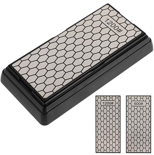 Angoily Ensemble de Pierres à Aiguiser Diamantées Double Face Base Antidérapante, Outil D'affûtage Portable en Diamant 600/1200 pour Couteaux Cuisine et Céramique