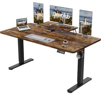 Devoko Electric Standing Desk 160 x 70cm with Monitor Stand, Height Adjustable Desk for Gaming, Home Office Table with 2 Memory Smart Pannel (Rustic Brown)