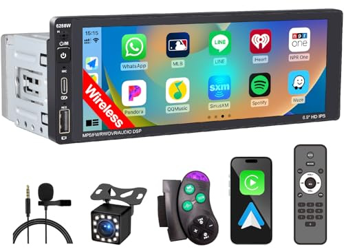 Wireless Single Din Car Stereo with Apple Carplay,IPS Touch Screen Car Radio with Bluetooth,Backup Camera,FM/AM Car Radio,Car Play Android Auto,AUXTF,Type-C,USB