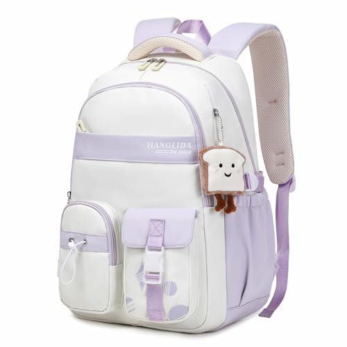 Amythe Schulrucksack Mädchen - Rucksack Teenager Wasserdicht & Leichte - Stilvolle Lässiger Daypack,Nylon Schulranzen Mädchen 3. - 9. klasse mit Großer Kapazität, Lila