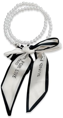 LumiSyne Sciarpa Di Seta Collana Donna Ragazze Lungo Sottile Fazzoletto Da Collo Con Collana Di Perle Fiore Stampata Motivo Righe Lettere Fazzoletto Decorativo Cravatta Copricap Fascia Per Capelli