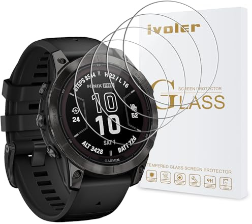 ivoler 4 Piezas Protector de Pantalla para Garmin Fenix 7 Pro Solar/Fenix 7 Pro Solar Sapphire/Fenix 7 / Fenix 7 Sapphire Solar 47mm, Cristal Vidrio Templado Anti-Arañazos, Dureza 9H, Sin Burbujas