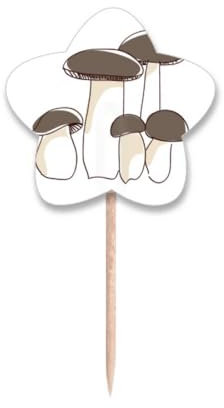 Deliciosos palillos de dientes con diseño de hongos frescos, con etiqueta de estrella, palillos para cupcakes