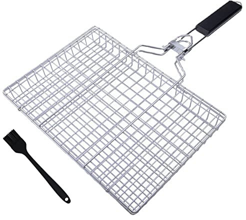 NCONCO Grillkorb für BBQ, Grillkorb Fischbräter mit Griff, Fischgrillkorb, Zubehörkörbe aus Edelstahl zum Grillen mit abnehmbarem Gürtel Verstellbarer Platz Grillzubehör