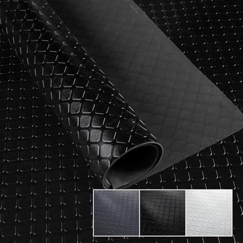 PVC Bodenbelag Meterware 1,5mm Antirutschmatte Bodenmatte geruchslos Noppenmatte Riffelblechmatte Tränenblech Karo Dionis rutschfest Karo Schwarz 200x100cm