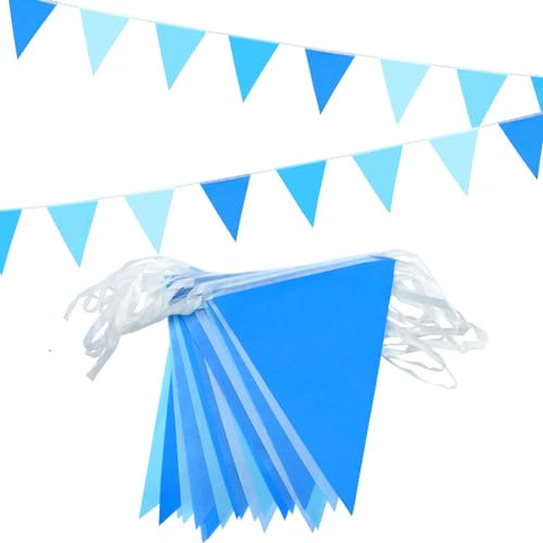 Banderines reutilizables, 20 m, 52 unidades, color azul, para interiores y exteriores, cumpleaños, baby shower, boda, fiesta, jardín, decoración del hogar