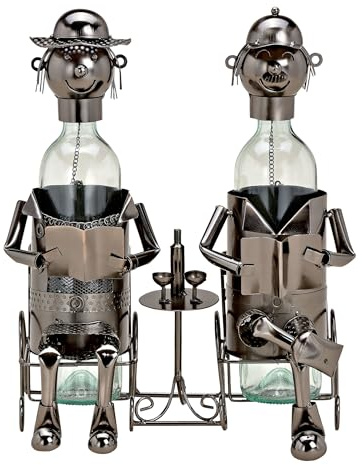 Spetebo Weinflaschenhalter anthrazit 33 x 21 cm - Zwei Mann am Tisch - Deko Flaschenhalter mit Metall Figuren - Freundschaft Geschenk Skulptur Flaschen Ständer