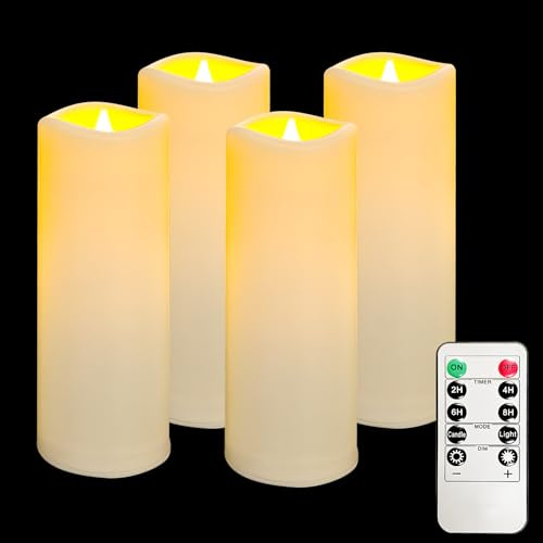VETOUR LED Flammenlos Kerzens of 4 Stück Wasserdichte Batteriebetriebene Flackernde Kerze den Außenbereich mit Timer-Fernbedienung für Balkone, Außenlaternen, Innenbereich Geburtstage Weihnachten