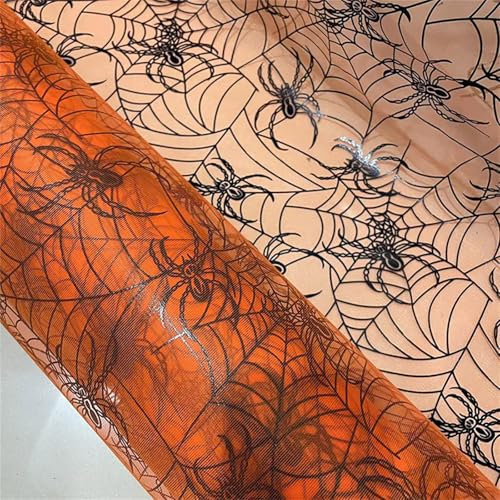 2er Set Halloween-Spinnennetz-Stoff, glitzernd, silberfarbene Spinnennetze, Halloween-Spinnennetz, Halloween-Party-Dekoration(100x150 cm) (Große Spinne orange schwarz,200x150 cm)