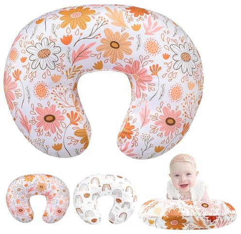 Baby Nursing Pillow Cover for Breastfeeding, Infant Removable Feeding Pillowcase Cute Pattern Newborn Slipcover Cushion Cover for Girls Boys 69 x 52cm (Pink)
