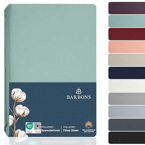BARBONS Spannbettlaken 120x200cm - 100% Baumwolle Spannbetttuch Grün | Oeko-TEX Zertifiziert - Bettbezug - Bettlaken - Jersey - für Boxspringbett und Dicke Matratzen bis 27 cm