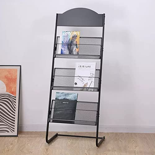 Stehender Zeitschriftenständer mit Prospektständer, 3-lagig, Eisen, Zeitungsständer mit Taschen, L-förmiger Zeitungsständer für Büro, Messen, Ausstellungen, Einzelhandel