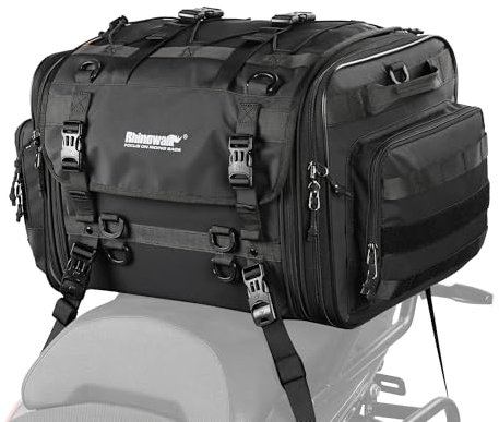 ENJOHOS Bolsa Moto Asiento Trasero Expandible 40-60L Bolsa Trasera Moto Impermeable Maletas Bolsa de Viaje de Cola para Motocicleta con Estuche de Lluvia y Bandolera, Negro