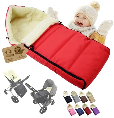 Saco de dormir para cochecito de bebé, con lana de cordero, cálido, lavable, 108 cm (rojo)