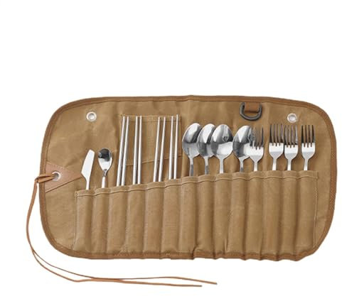 Utensil Case, Portable Reusable Utensil Case, Multi-Slot Outdoor Hangable Tableware Storage Bag, Silverware Case Camping Utensil Bag for Forks, Spoons, Chopsticks, 495 x 280 mm